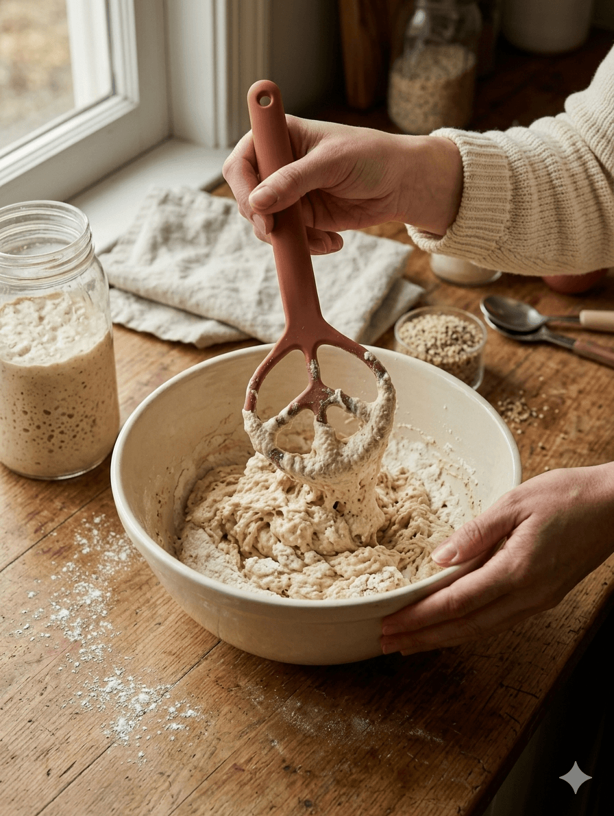 Pure Peace Kitchen dough whisk in use
