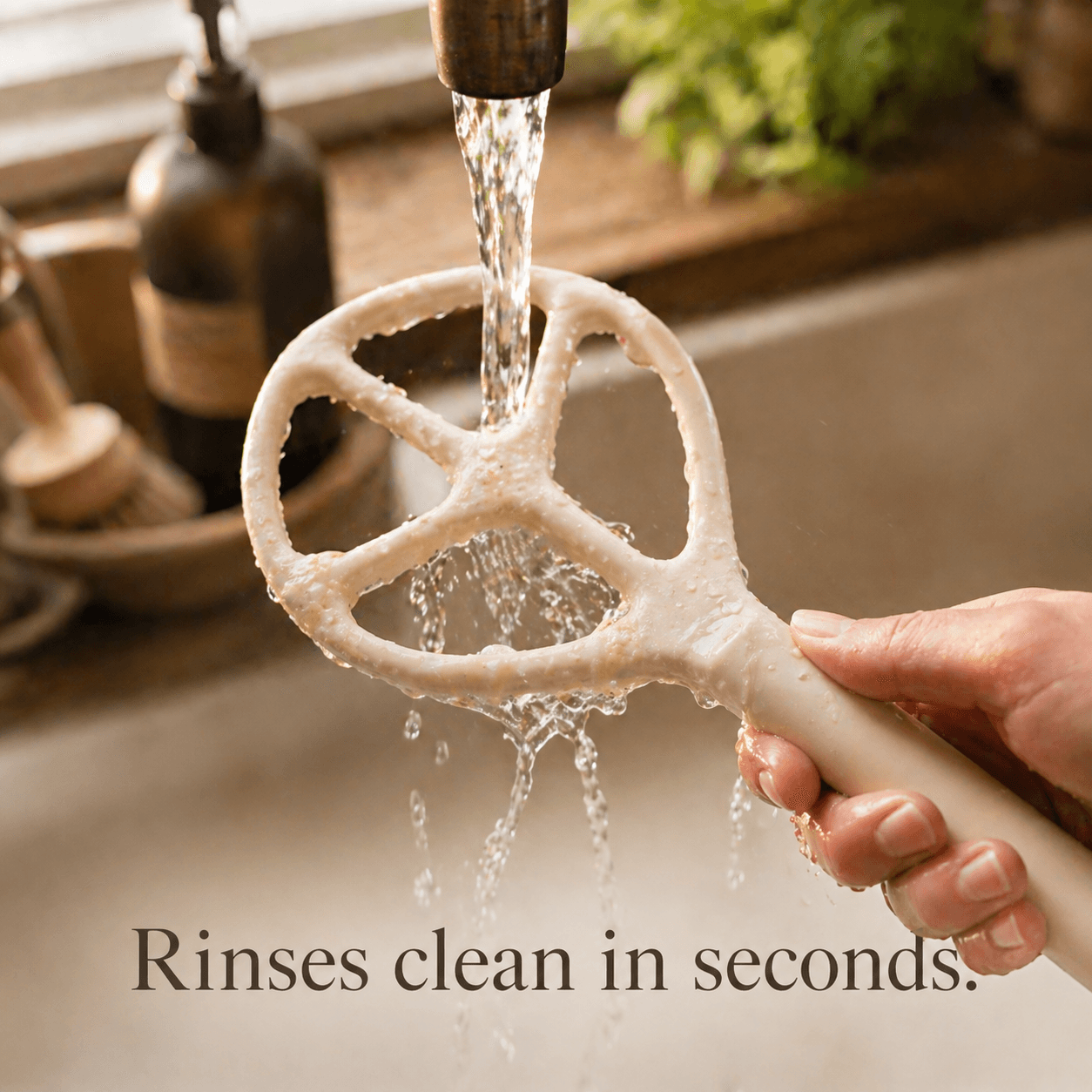 Peace Dough Whisk rinses clean in seconds